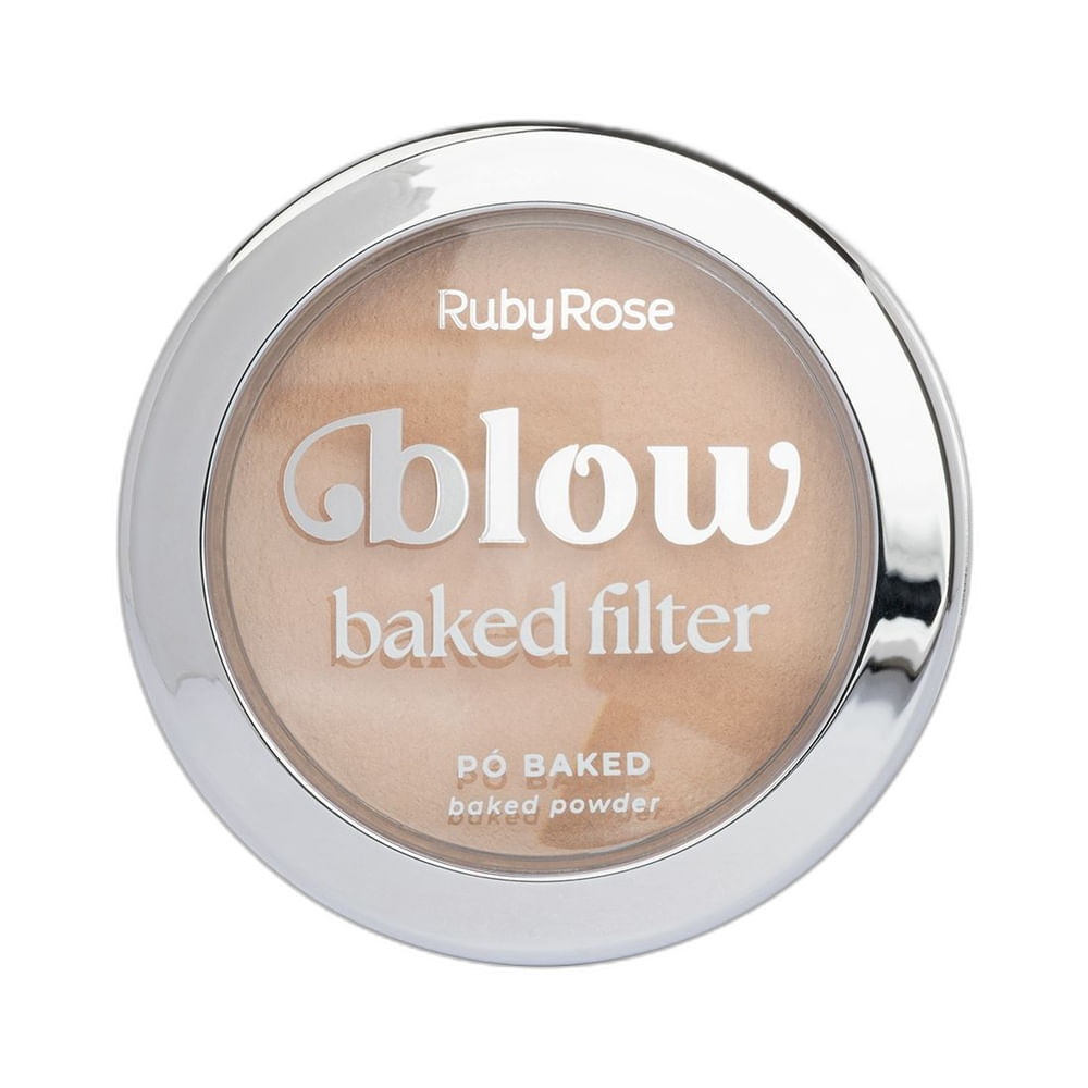 Pó Compacto Facial Ruby Rose Blow Baked Filter PB40 em embalagem circular prateada sobre fundo branco.